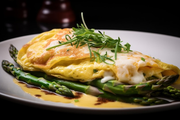 Omelette in einer Muffindose gekocht und auf einem Bett mit gemischtem Grün serviert