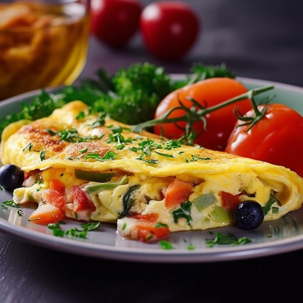 Omelette mit Hühnerpilzen, Zucchini und Tomaten