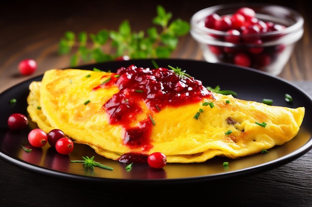 Omelette mit knusprigen braunen Waffeln und Ahornsirup