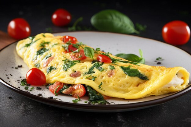 Foto omelette mit knusprigen braunen waffeln und ahornsirup