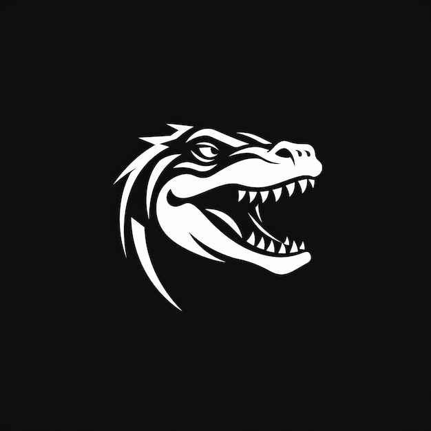 Ominous Alligator Head Logo Preto E Branco Arte vetorial