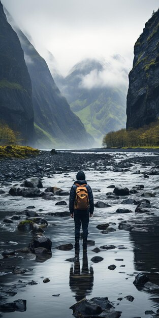 Foto ominous hiker uma paisagem holandesa inspirada em terragen com técnicas inovadoras