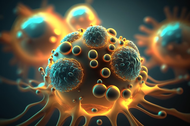 Oncologia Células cancerígenas Tratamento de quimioterapia para maligno em um corpo humano causado por agentes cancerígenos e genética com uma célula cancerígena como um símbolo de imunoterapia e terapia médica