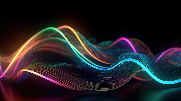 Onda 3D abstrata em Neon Holographic Motion Generative AI