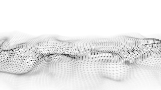 Una onda 3d en movimiento Fondo blanco futurista con partículas negras dinámicas El concepto de big data Cyberspace 3d rendering