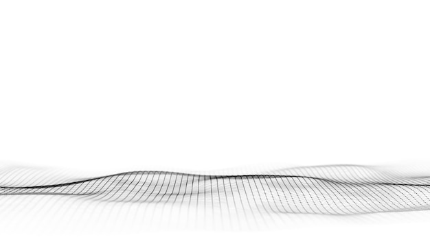 Onda abstracta con puntos y líneas negras en fondo blanco Fondo científico con puntos móviles Tecnología de conexión de red Estructura digital con partículas Renderización 3D