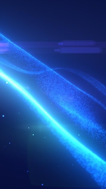 Una onda azul brillante futurista de partículas contra un fondo oscuro que representa datos