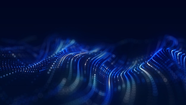 La onda azul dinámica de las partículas El fondo futurista abstracto La visualización de grandes datos Renderización 3D