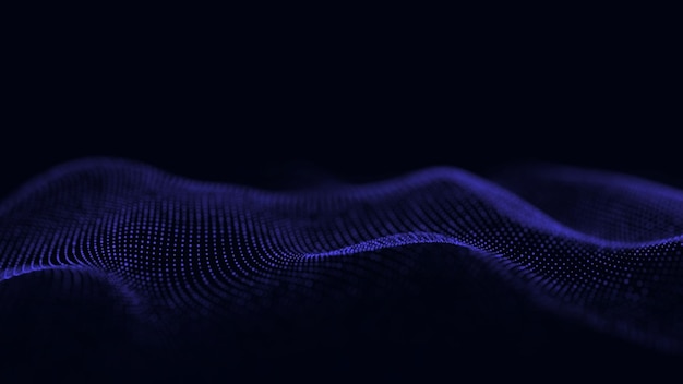 La onda azul dinámica de las partículas El fondo futurista abstracto La visualización de grandes datos Renderización 3D