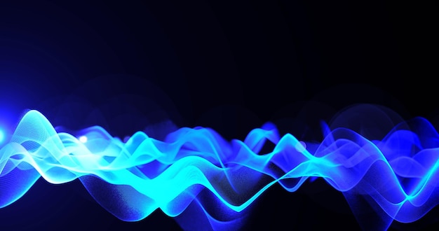 Onda azul de fondo abstracto de ondas futuristas de alta tecnología puntos partículas de píxeles que vuelan con brillo