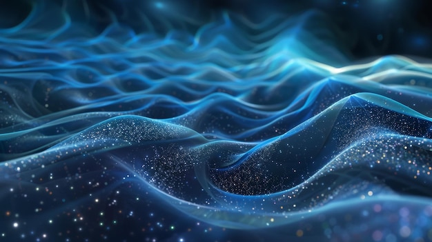 una onda azul con las palabras brillan en la oscuridad