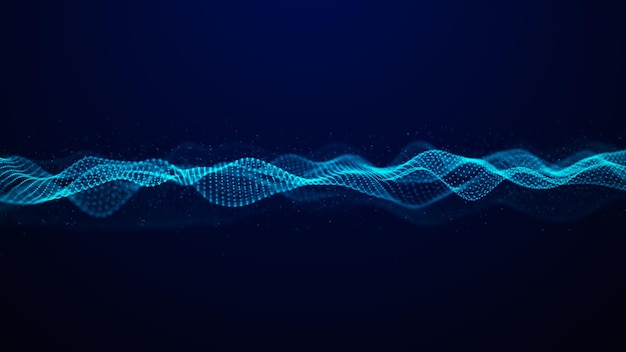 Foto onda brilhante futurista o conceito de big data conexão de rede cibernética fundo escuro abstrato de pontos azuis formando uma onda renderização em 3d