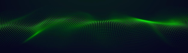 Onda brillante verde futurista El concepto de big data Conexión de red Cibernética Resumen fondo oscuro de líneas verdes con puntos 3d renderizado