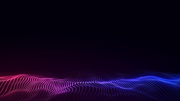 Onda de colores con puntos y líneas de movimiento Fondo digital abstracto Conexión de concepto big data Fondo de tecnología futurista Representación 3D