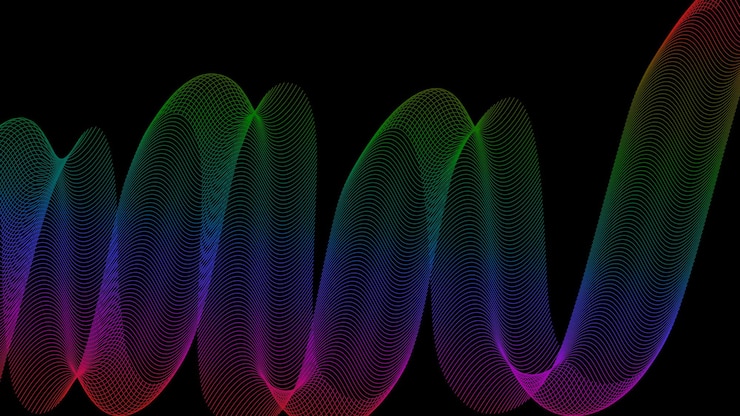 Foto una onda colorida está iluminada con una luz verde y azul