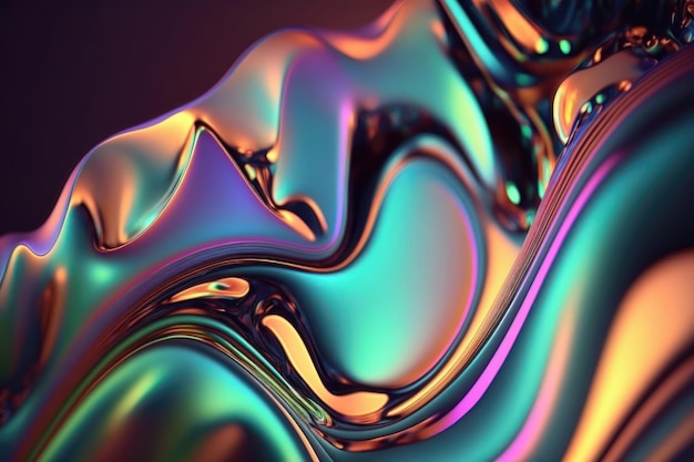 Onda curva de néon holográfico iridescente fluida abstrata Geração AI