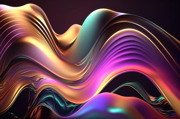 Onda curva de neón holográfico iridiscente fluido abstracto Generación AI
