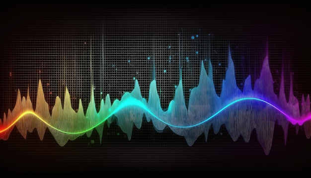 Onda de áudio neon multicolorido brilhante ondas acústicas audíveis de faixa de som colorida de música