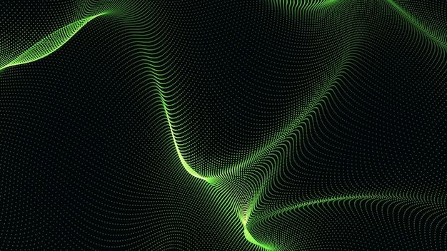 Onda de cor verde mir abstrata isolada na renderização 3D de fundo preto