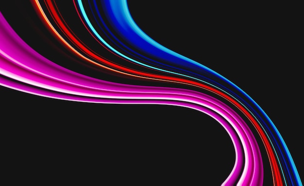 Onda de cores em fundo escuro abstrato 3d neon cores fluem espaço de cópia de design de banner preto