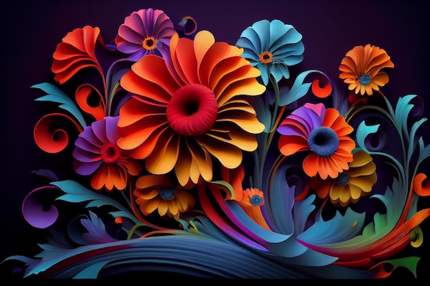 Onda de flores de cor de néon em abstrato de onda