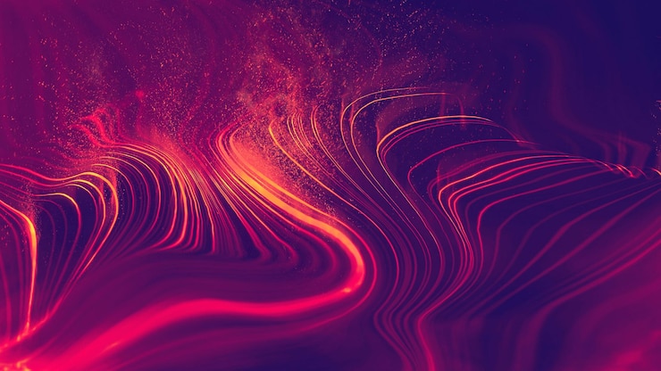 Foto onda de fundo de tecnologia vermelha abstrata com partículas de explosão e fumaça ilustração de rede blockchain