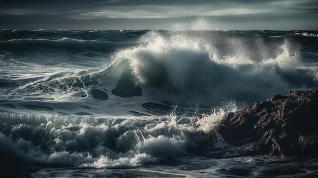 Foto onda de mar tempestuosa com espuma