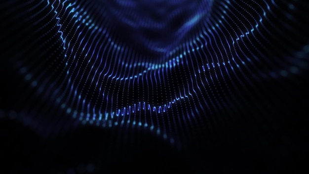 Onda de partículas 3D e fundo de luzes Ciber azul ou fundo de tecnologia Onda de tecnologia abstrata