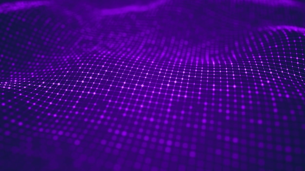 Foto onda de partículas fundo de pontos futuristas com uma renderização 3d de onda dinâmica