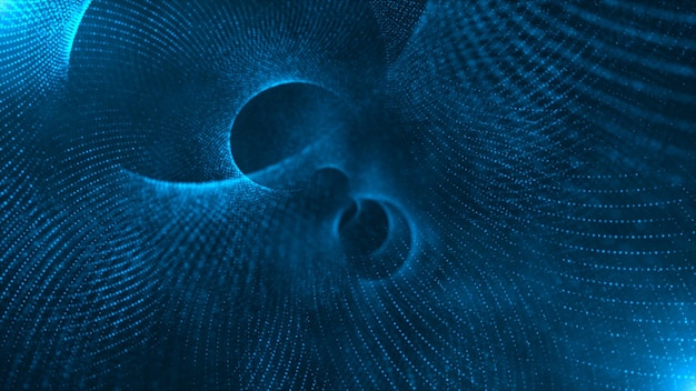 Onda de ponto futurista Fluxo de big data cibernético Campos de dados Blockchain Linha de rede conectar fluxo Tecnologia de big data Conceito de comunicação digital de tecnologia AI renderização em 3d