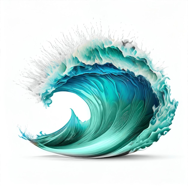 Onda de surf azul tropical Sem pessoas Onda de tubo azul profundo no oceano Isolado no fundo branco