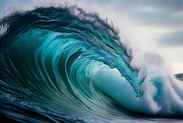 Onda de surf azul tropicalSem pessoas Linda onda de tubo azul profundo no oceano