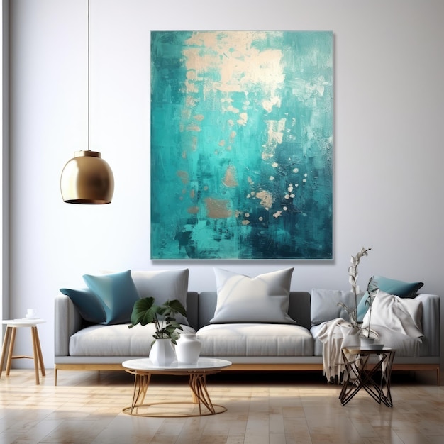 Onda de Tranquilidade Teal Blue Aqua Pintura Abstrata Contemporânea com Profundidades Texturizadas