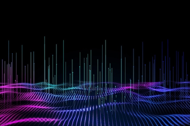 Onda digital abstracta en fondo oscuro Concepto de tecnología y ciencia Renderización 3D