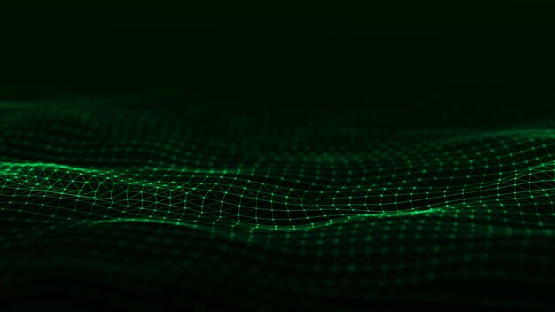 Onda digital futurista Ciberespacio oscuro Ola abstracta con puntos Partículas en movimiento blancas en el fondo Renderización 3D