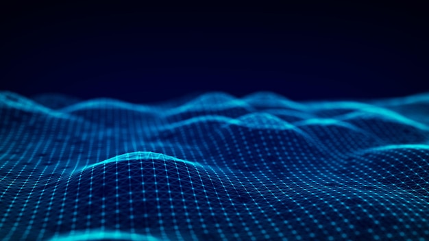 Onda digital futurista Ciberespacio oscuro Onda abstracta con puntos Partículas en movimiento blancas en el fondo