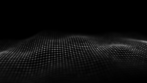 Onda digital futurista Ciberespaço escuro Onda abstrata com pontos e linha Partículas em movimento brancas na renderização 3d de fundo