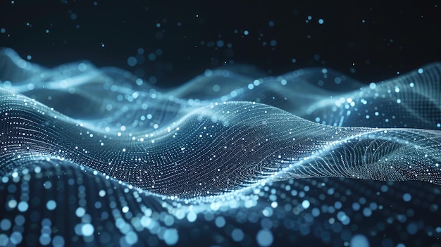 Onda digital con muchos puntos y partículas Fondo de onda dinámica abstracta Bandera de tecnología o ciencia