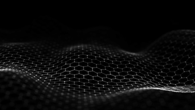 Onda dinâmica de hexágono preto futurista Conceito futurista de favo de mel Fluxo da web de tecnologia digital Visualização de big data