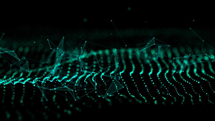 Foto onda dinámica digital fondo futurista abstracto estructura de conexión de red con representación 3d de puntos y líneas
