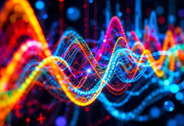 Onda de ecualizador colorido y visualización de grandes datos Tecnología 3D de fondo