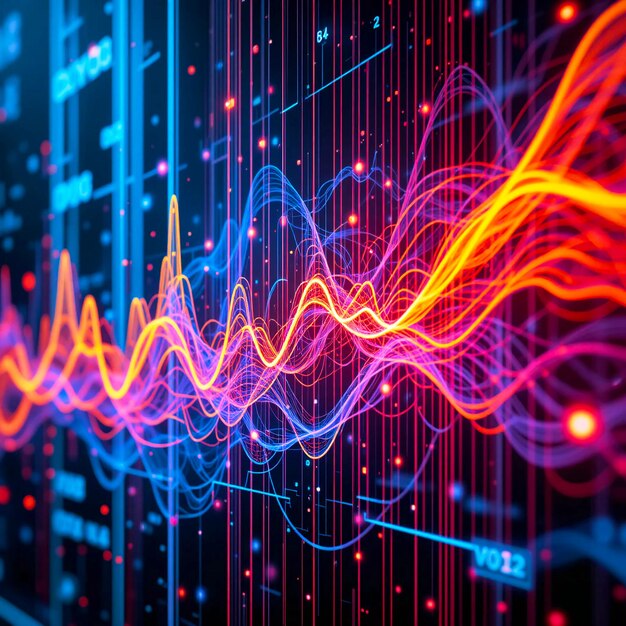 Onda de ecualizador colorido y visualización de grandes datos Tecnología 3D de fondo