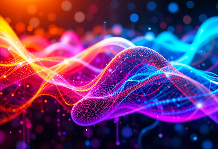 Onda de ecualizador colorido y visualización de grandes datos Tecnología 3D de fondo