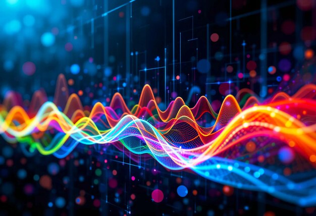 Onda de ecualizador colorido y visualización de grandes datos Tecnología 3D de fondo