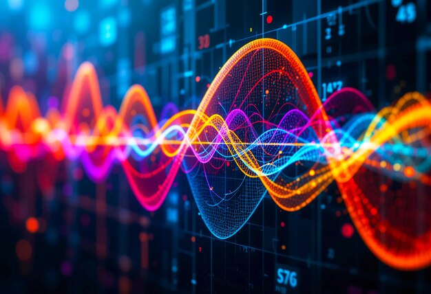 Onda de ecualizador colorido y visualización de grandes datos Tecnología 3D de fondo