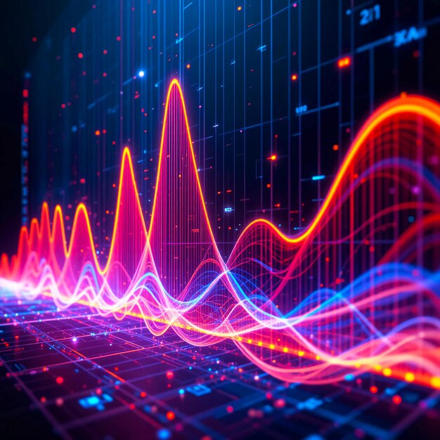 Onda de ecualizador colorido y visualización de grandes datos Tecnología 3D de fondo