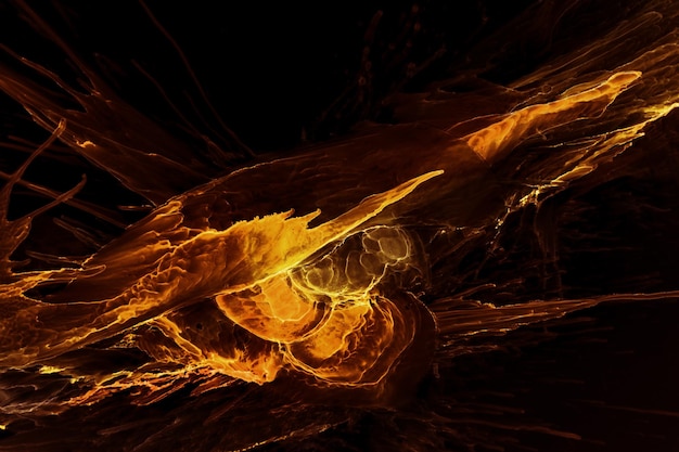 Onda eléctrica amarilla abstracta sobre fondo negro de tecnología. Pintura de luz de neón en agua, explosión acrílica, arte líquido fluido