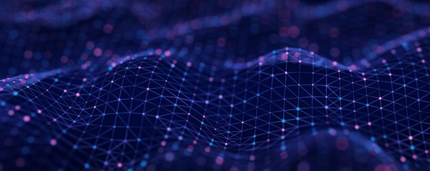 Onda futurista abstracta Flujo de partículas Visualización de transferencia de datos grandes Representación 3d