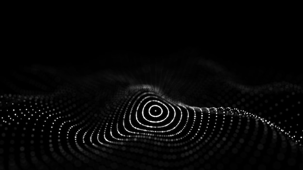 La onda futurista el ciberespacio oscuro la música abstracta la onda sonora con puntos las partículas en movimiento blancas