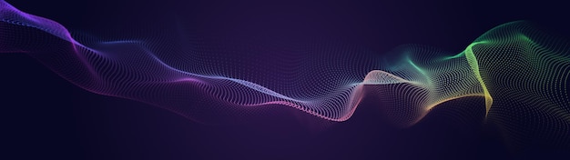 Foto onda luminosa musical futurista o conceito de big data conexão de rede cibernética fundo escuro abstrato de linhas coloridas com renderização em 3d de pontos